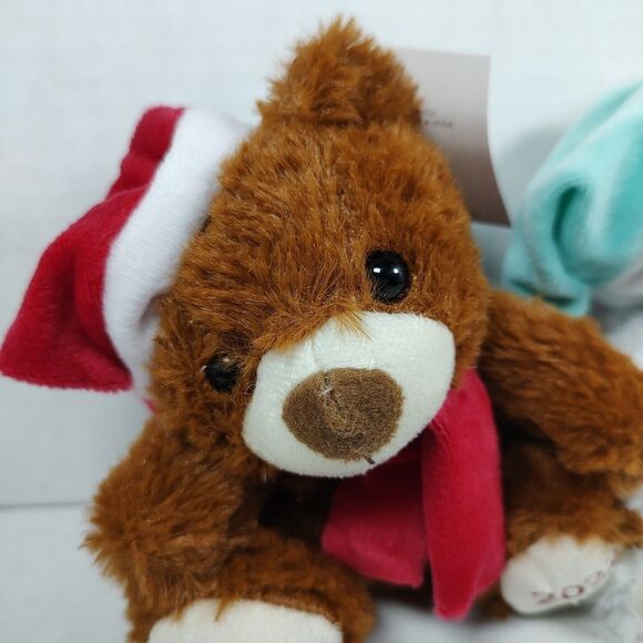 Lot of 3 Christmas Mini Plush Bears Multicolor Xmas Gift Santa Hat Bow Stocking - Picture 3 of 16